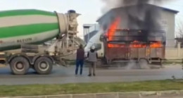 Mersin’de yanan kamyonete beton mikseri müdahale etti