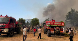 ÇANAKKALE’DE TARIM ARAZİSİNDE BAŞLAYIP ORMANA SIÇRAYAN YANGINA MÜDAHALE EDİLİYOR
