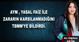 AYM , YASAL FAİZ İLE ZARARIN KARSILANMADIĞINI TBMM’YE BİLDİRDİ