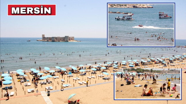 MERSİN’DE SICAK HAVADAN BUNALANLAR DENİZE KOŞTU