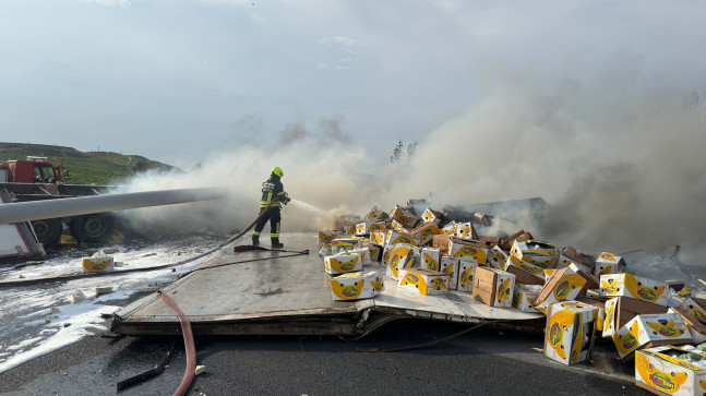 MERSİN’DE DEVRİLEREK YANAN MUZ YÜKLÜ TIRIN SÜRÜCÜSÜ YARALANDI