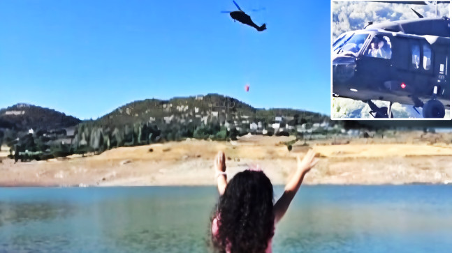 Hatay’da helikopter pilotu barajdan su alırken selamladığı çocuğun yüzünü güldürdü