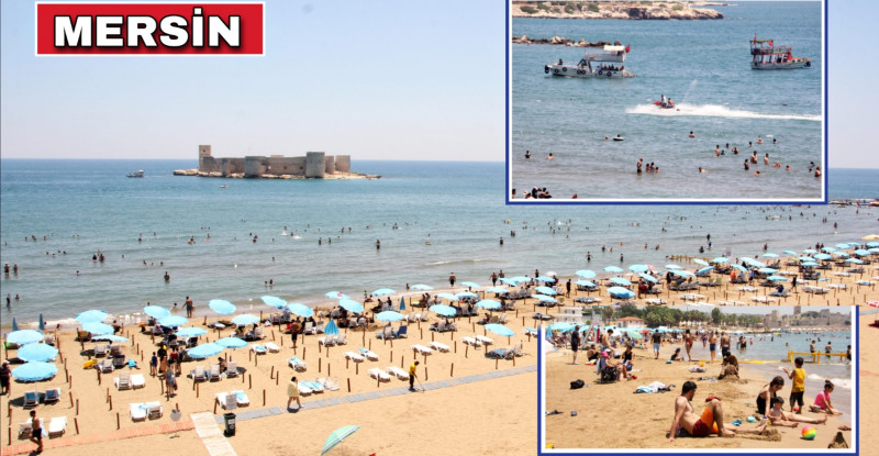MERSİN’DE SICAK HAVADAN BUNALANLAR DENİZE KOŞTU