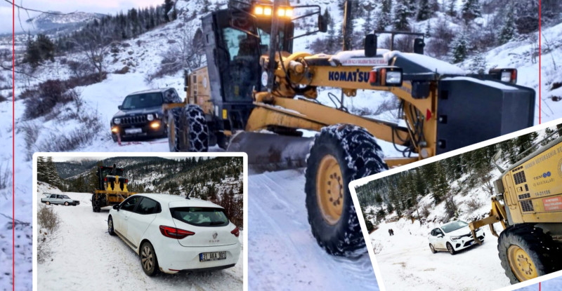 MERSİN’DE KAR NEDENİYLE ARAÇLARINDA MAHSUR KALAN 12 KİŞİYE  İŞ MAKİNASIYLA ULAŞILDI
