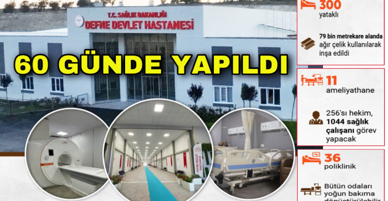HATAY’DA 24 MART’TA TEMELİ ATILAN, 60 GÜNDE TAMAMLANAN VE DÜN AÇILAN DEFNE DEVLET HASTANESİ HASTA KABULÜNE BAŞLADI
