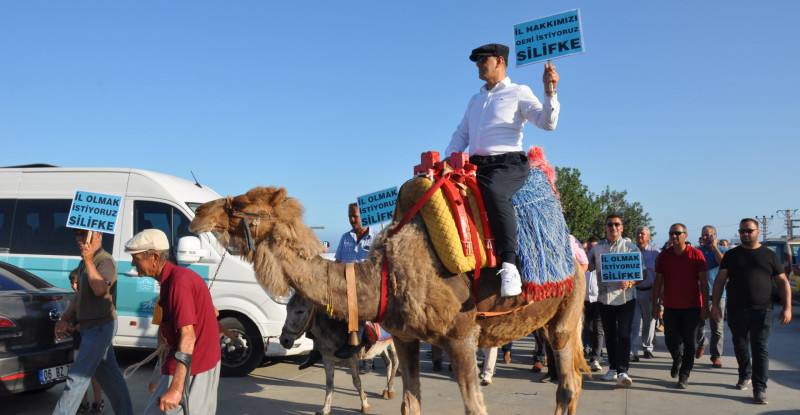 BELEDİYE BAŞKANI, SİLİFKE’NİN İL YAPILMASININ İSTENDİĞİ YÜRÜYÜŞE DEVE ÜZERİNDE KATILDI