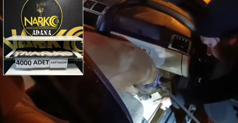 ADANA’DA OTOMOBİLDE BAKLAVA KUTUSUNA GİZLENMİŞ 4 BİN UYUŞTURUCU HAP BULUNDU