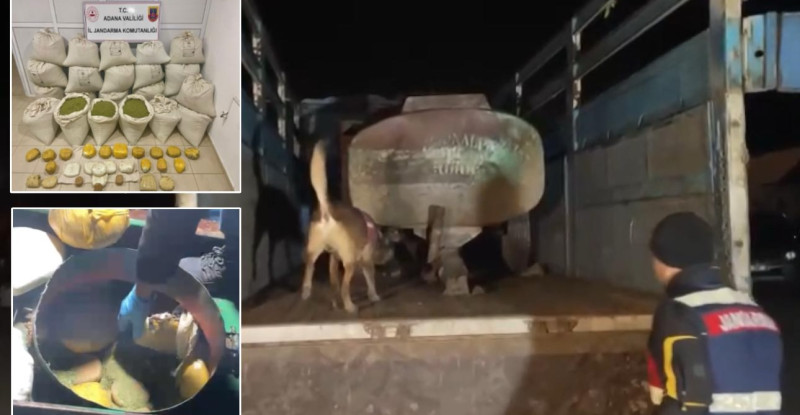 ADANA’DA KAMYON DORSESİNE YÜKLENEN SU TANKINDA 615,5 KİLOGRAM ESRAR ELE GEÇİRİLDİ