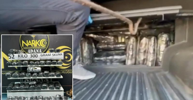 Adana’da pikaba gizlenmiş 52 kilo 300 gram skunk ele geçirildi