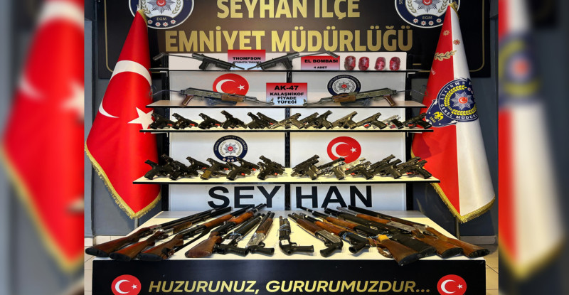 Adana’da operasyon ve denetimlerde 4 el bombası ile 80 silah ele geçirildi